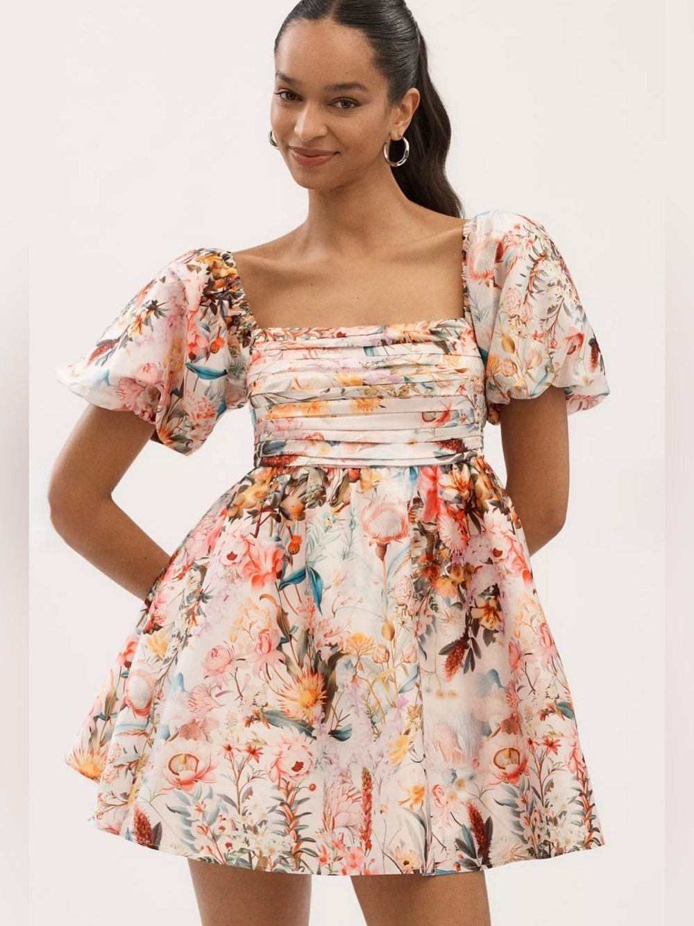 Anthropologie BHLDN Nina Puff-Sleeve Square Neck Taffeta Mini Dress Sz XXS NWT